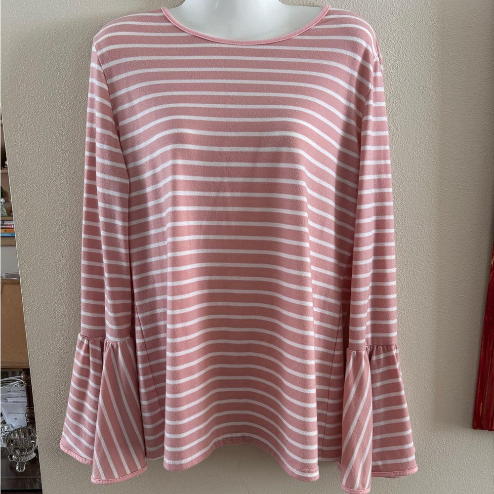 Andthewhy Feminine Pink Striped Bell Long Sleeves Boho Long Top Women’s Size L